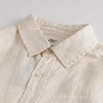 Damen Langarm Top Bluse Weißes Leinenhemd